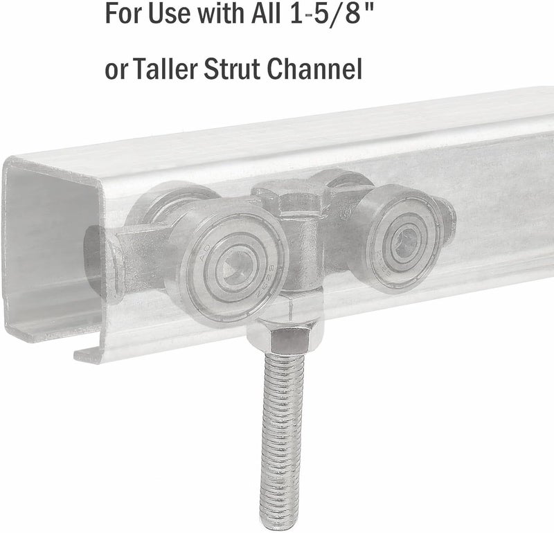 BiJun 4 Wheel Rolley Assembly,Strut Channel Trolley Rollers Wheel for 1-5/8" Wide and All 1-5/8" or Taller unistrut Strut Channel to Mount Heavy Barn or Shed Sliding Doors(2PCS) - Image 4